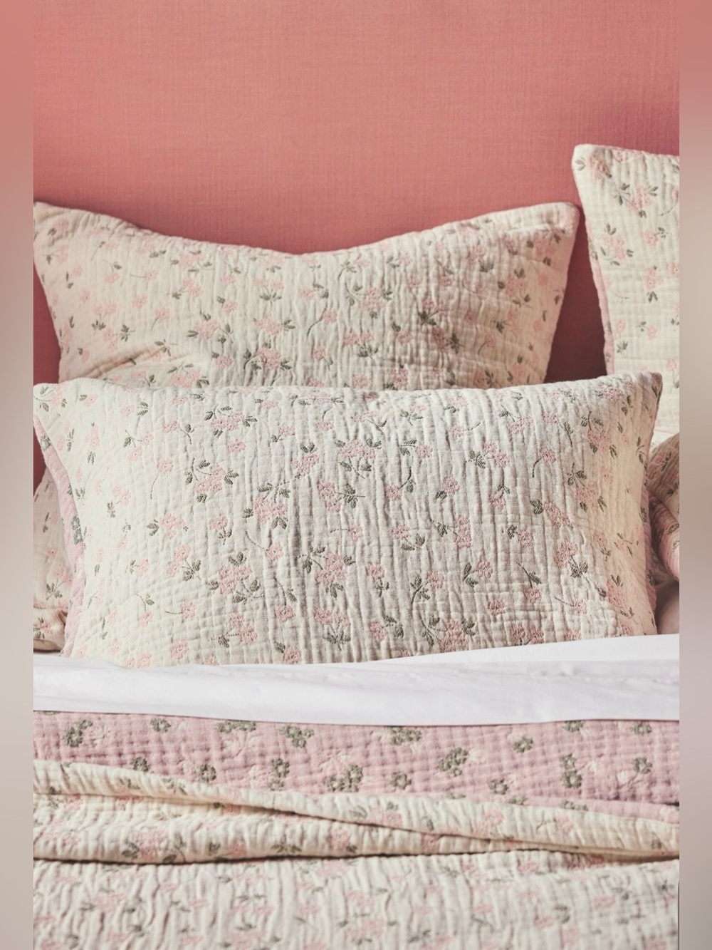 Anthropologie Floral Field Cotton Floral Jacquard Coverlet and Shams, Queen